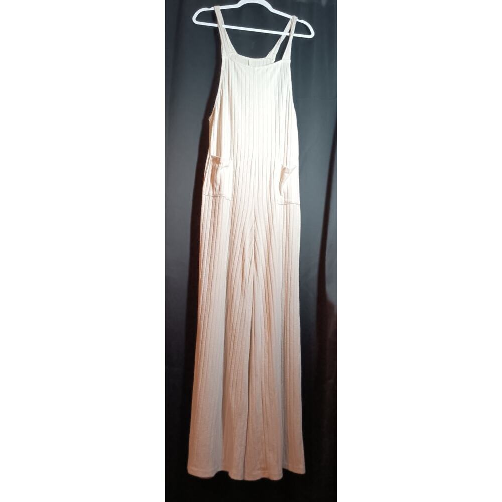 Yozy Ivory Ribbed Wide Leg Romper Women’s XL Stretch Knit One Piece Jumpsuit